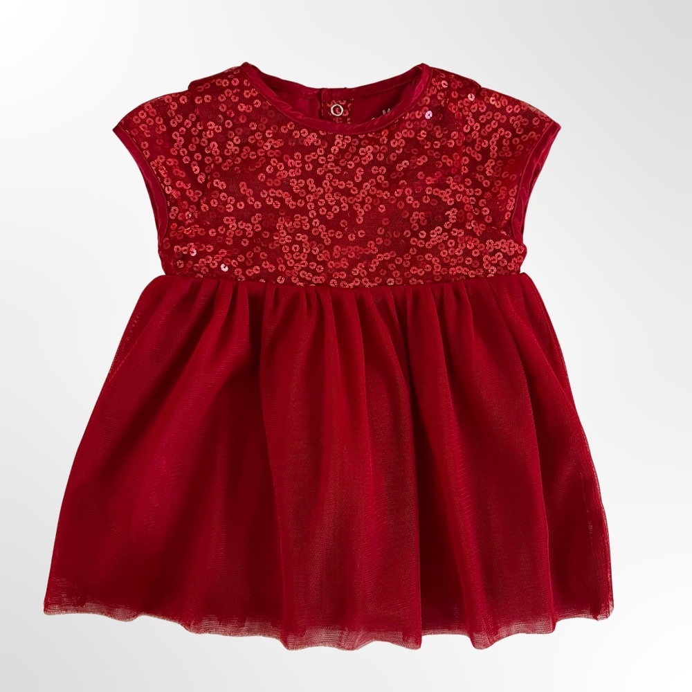 CAT & JACK | SEQUIN & TULLE PARTY DRESS | RED | CAP SLEEVE | BABY | SIZE 6-9M